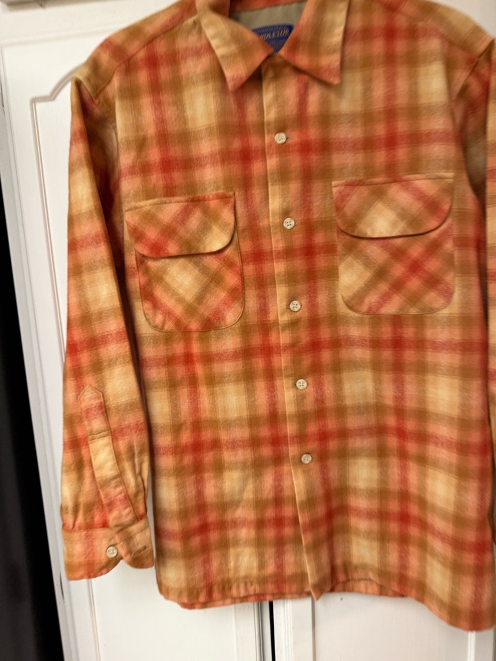 Pendleton Orange Tan Plaid Button-Front Wool Shirt Jacket - Picture 2 of 4